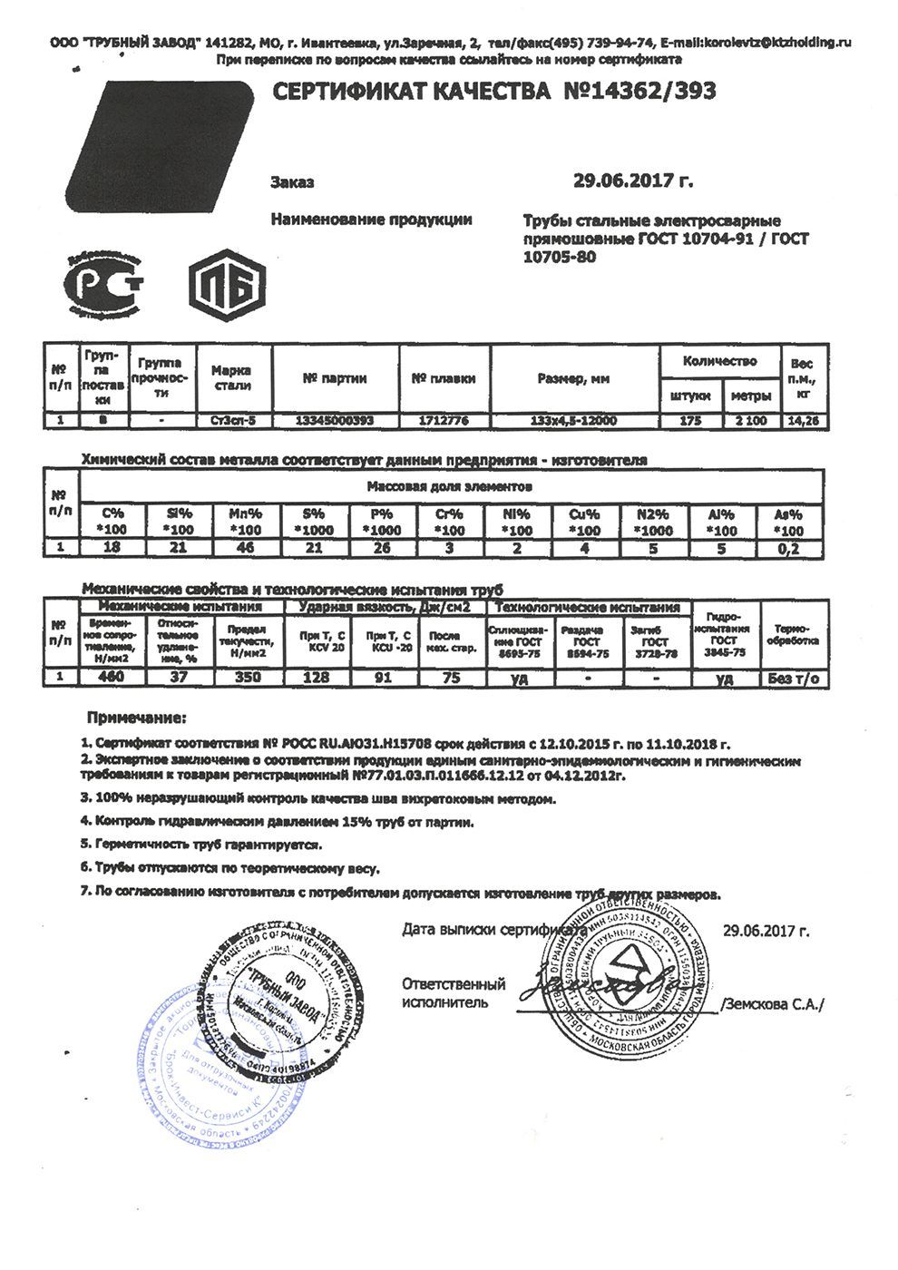 Трубный завод сертификаты